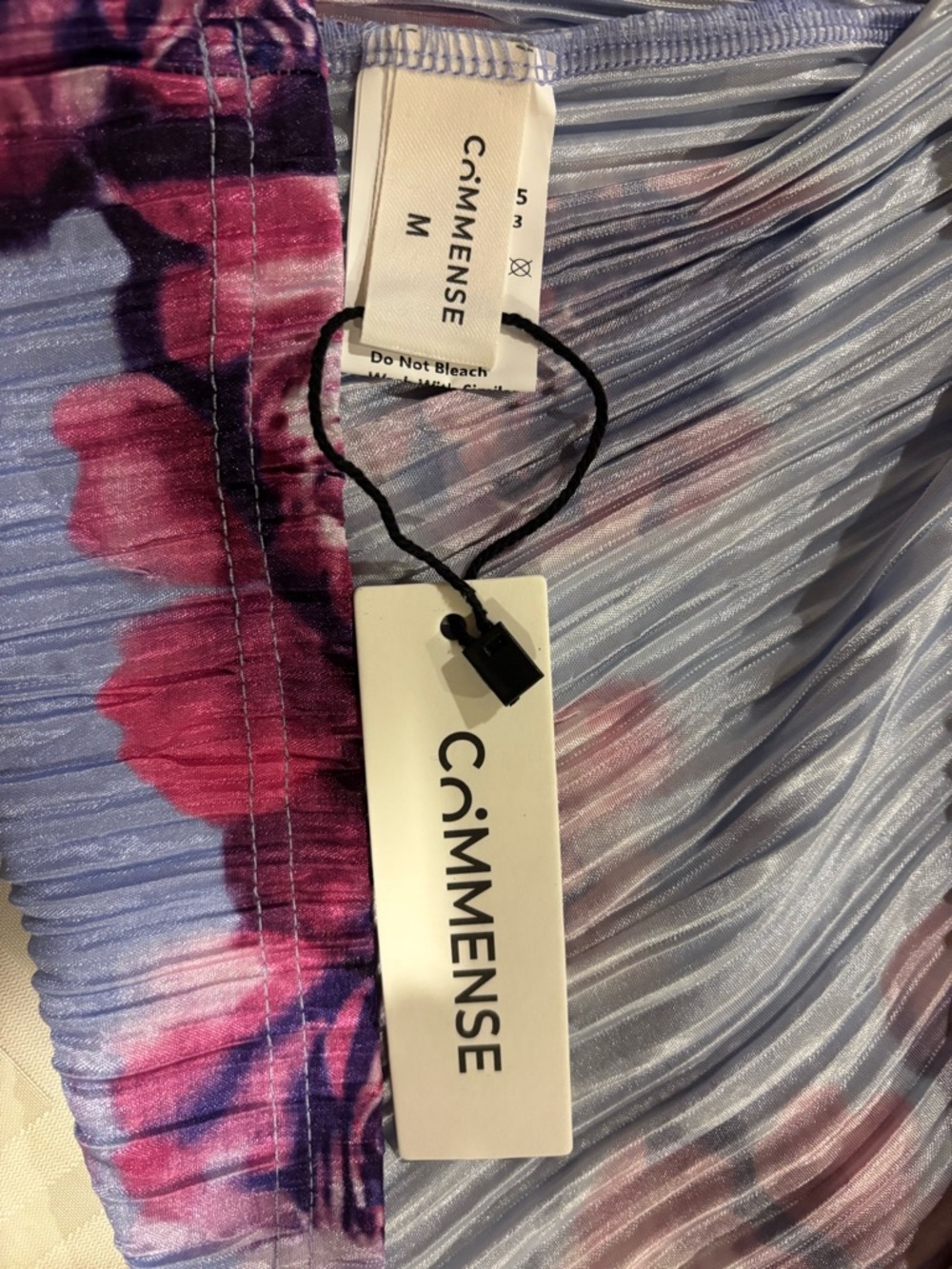 Commense NWT Strapless Floral Pleated Maxi Dress Blue Pink Bodycon Size M D276 - Picture 5 of 5